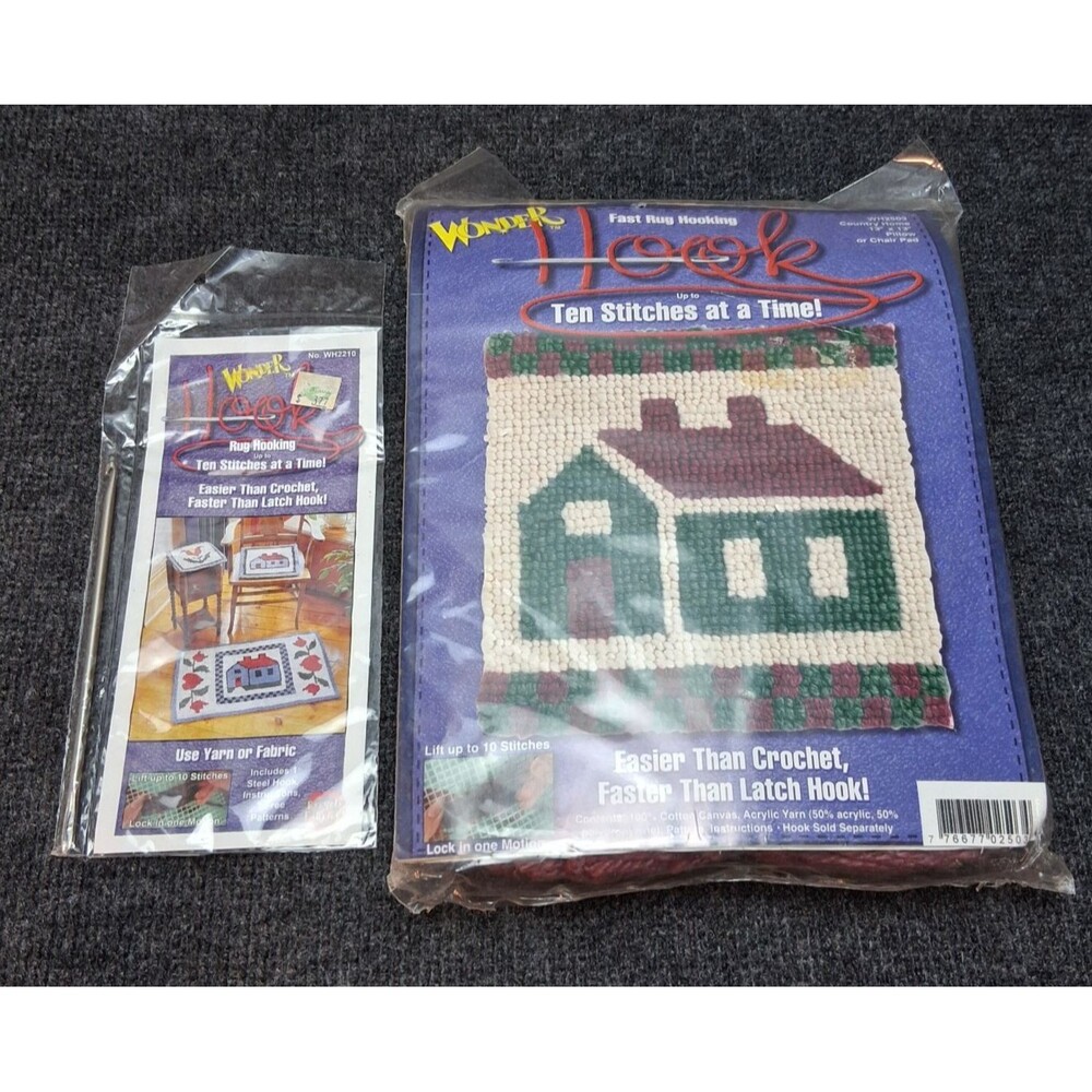 Vintage Wonder Hook Rug Hooking Kit House Pattern Craft Kit Hook Included NIP